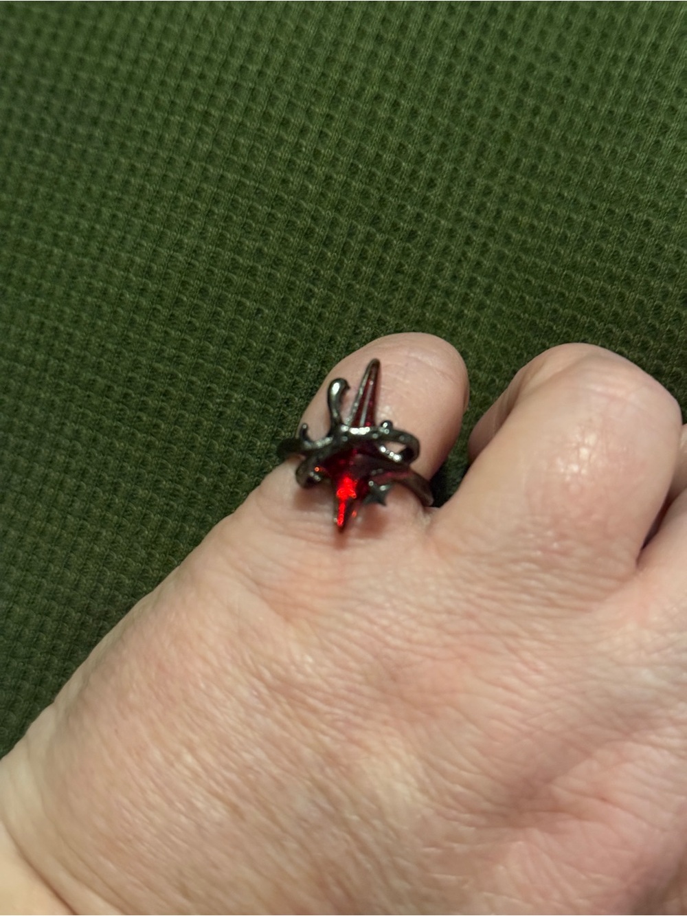 Goth Red Glass Starburst Statement Ring - Women Jewelry